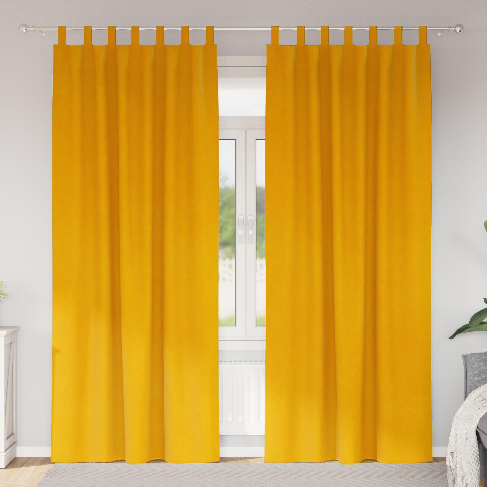 Lysdæmpende gardiner med hænge løkker 2 stk Sennepsgul Velour