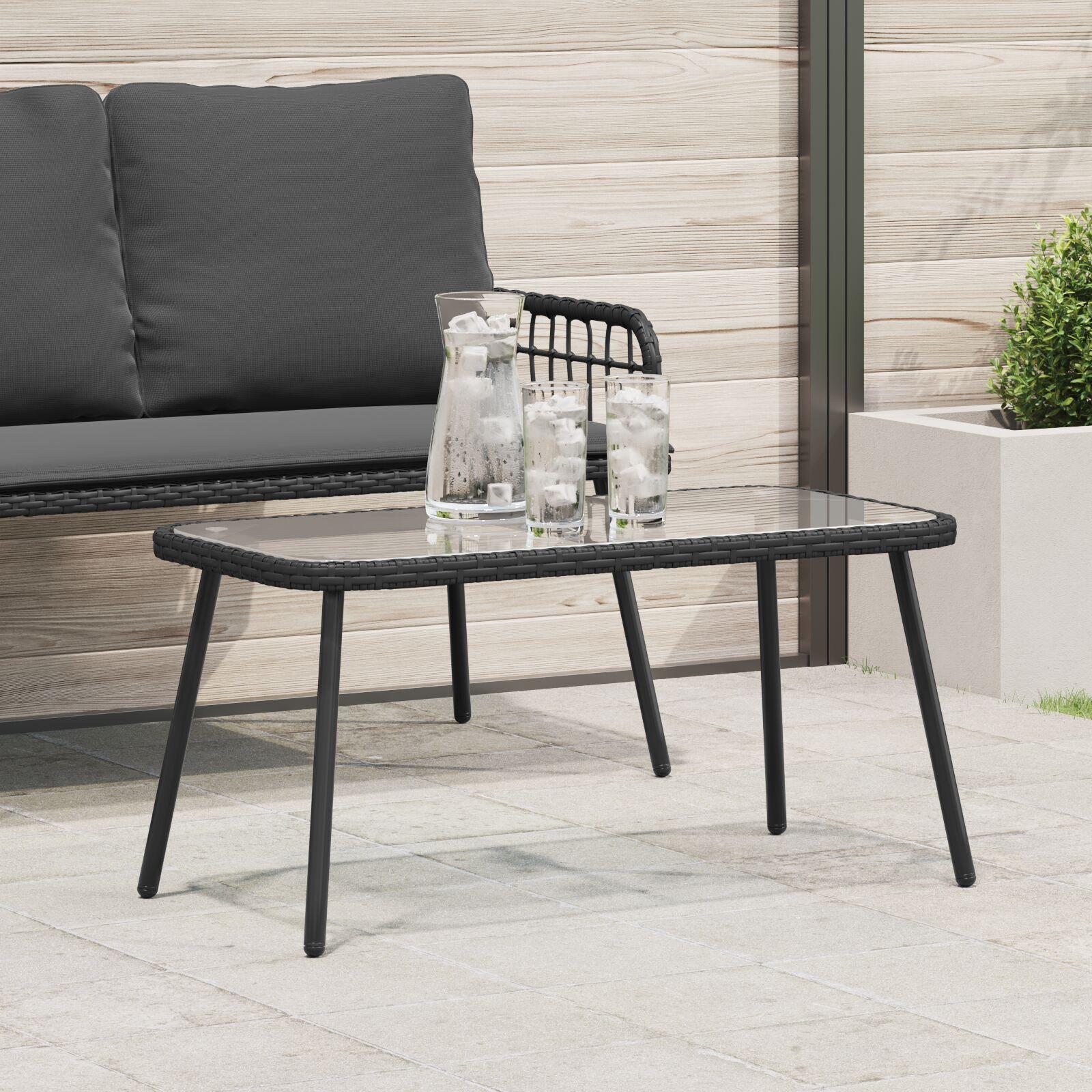 Sofabord Sort 90 x 45 x 43 cm Polyrattan og glas