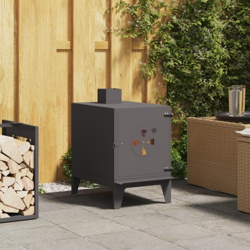 Campingkamin med skorsten Sort 35x50x60 cm Stål