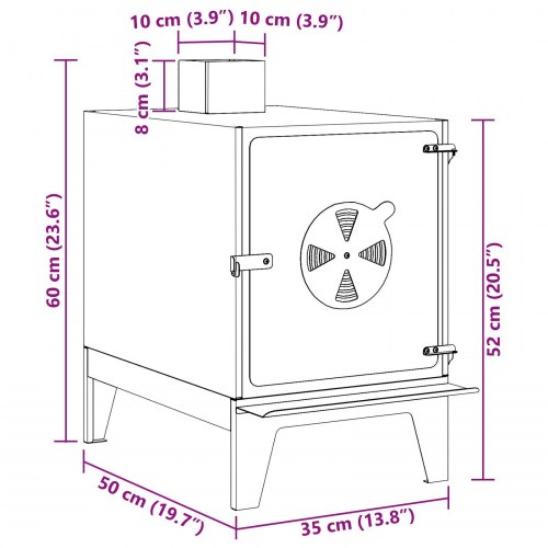Campingkamin med skorsten Sort 35x50x60 cm Stål