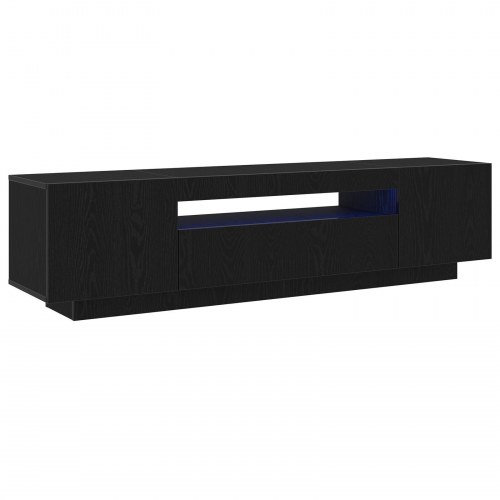TV-skab med LED-lys i sort eg, 160x35x40 cm, lavet af træ