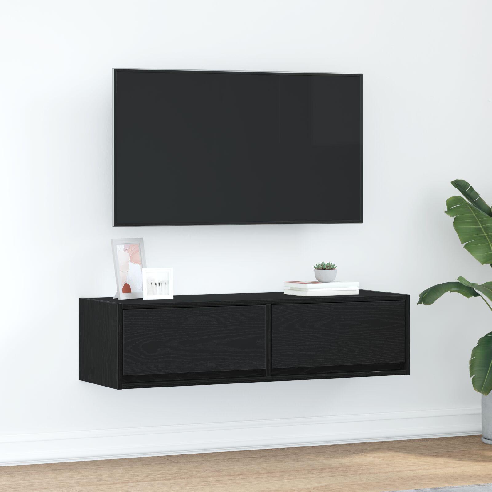 Tv-Skab Med Skuffe Sort Eg 100 X 31 X 25,5 Cm Konstrueret Træ