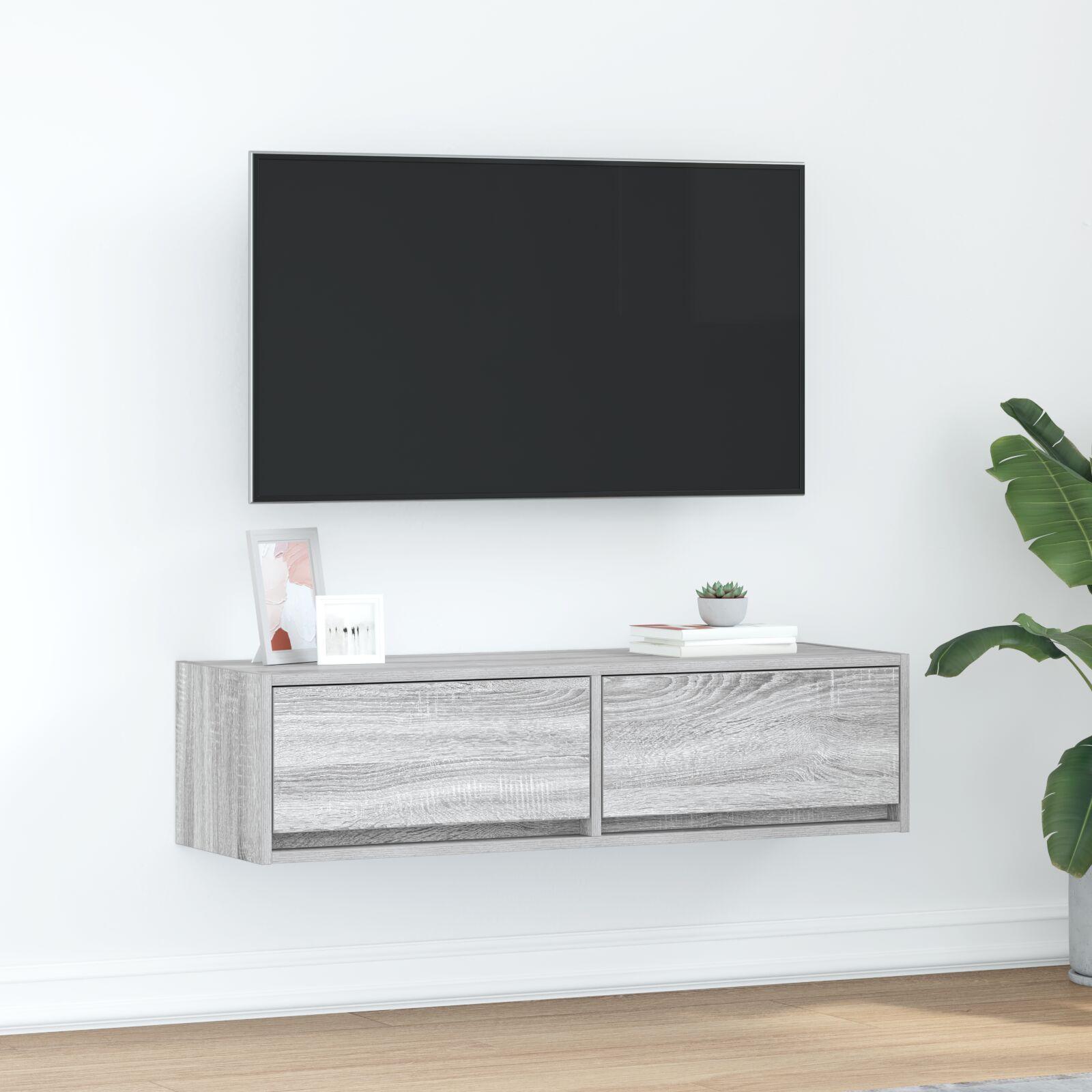 Væghængt TV-skab i grå sonoma-eg - 100 × 31 × 25,5 cm, konstrueret træ