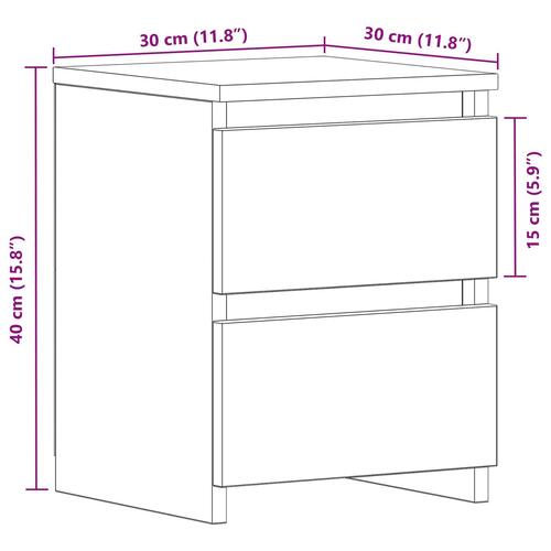 Sengebord med skuffer Sort Eg 30x30x40 cm