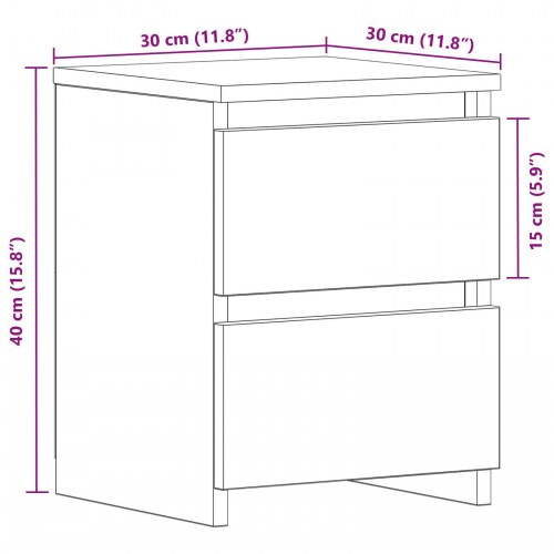 Natborde med skuffer 2 stk Sort Eg 30x30x40 cm