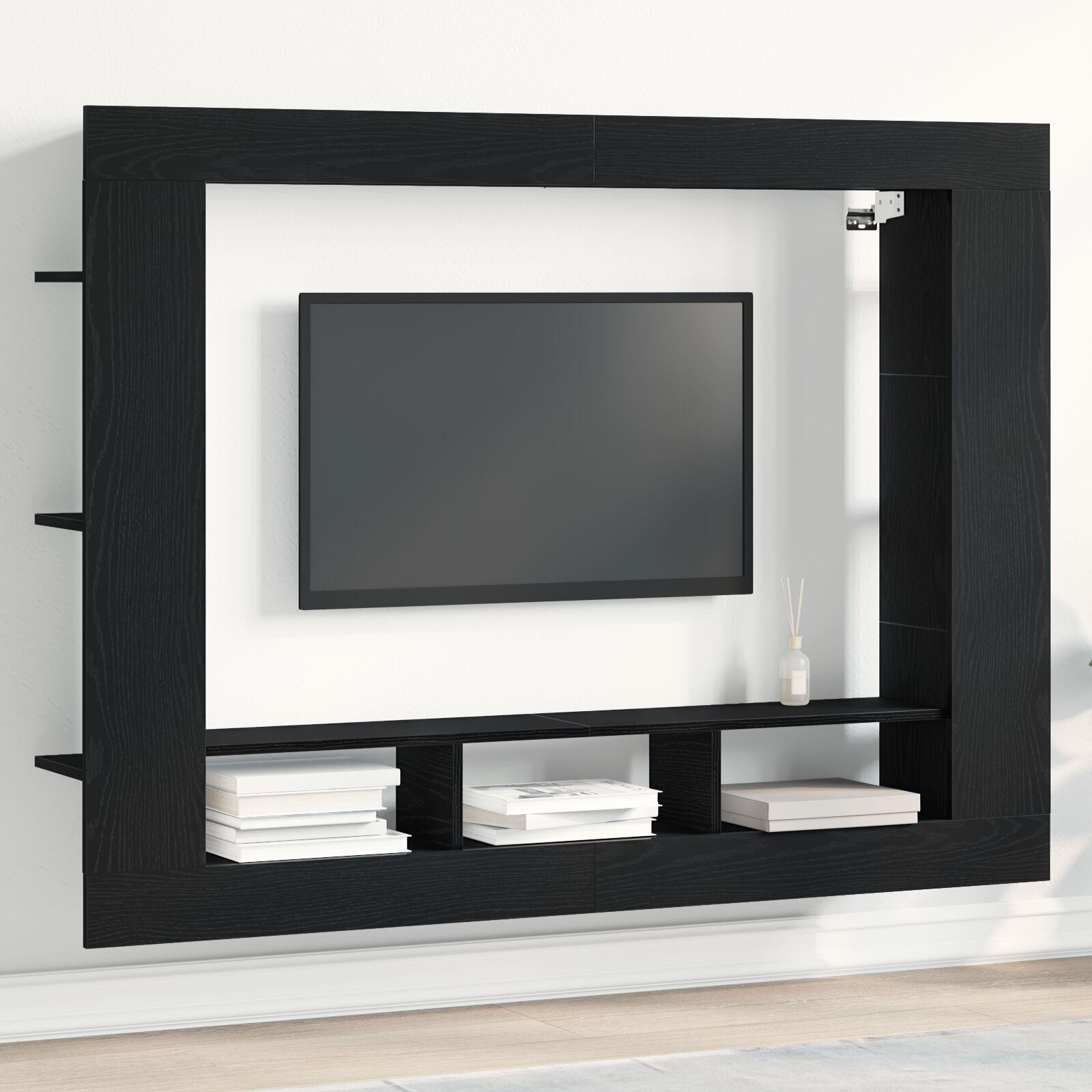 Tv Skab Vægmonteret Sort Eg 152x22x113 Cm