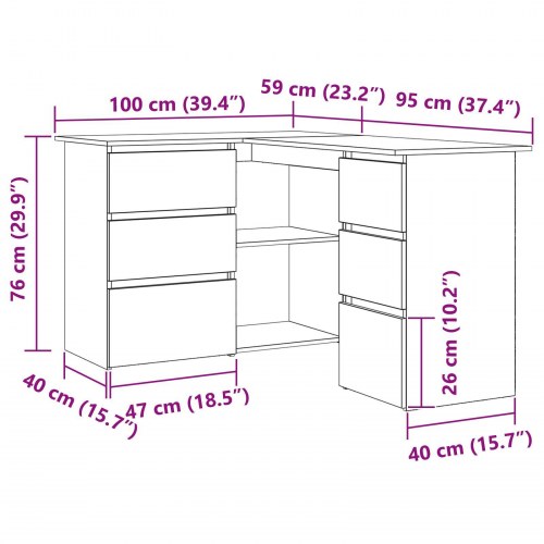 Sort Eg Hjørneskrivebord, 145x100x76 cm, Lavet af Konstrueret Træ