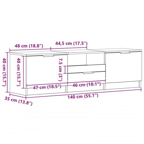 TV-bord - Sort Eg - 140x35x40 cm - Fremstillet af konstrueret træ