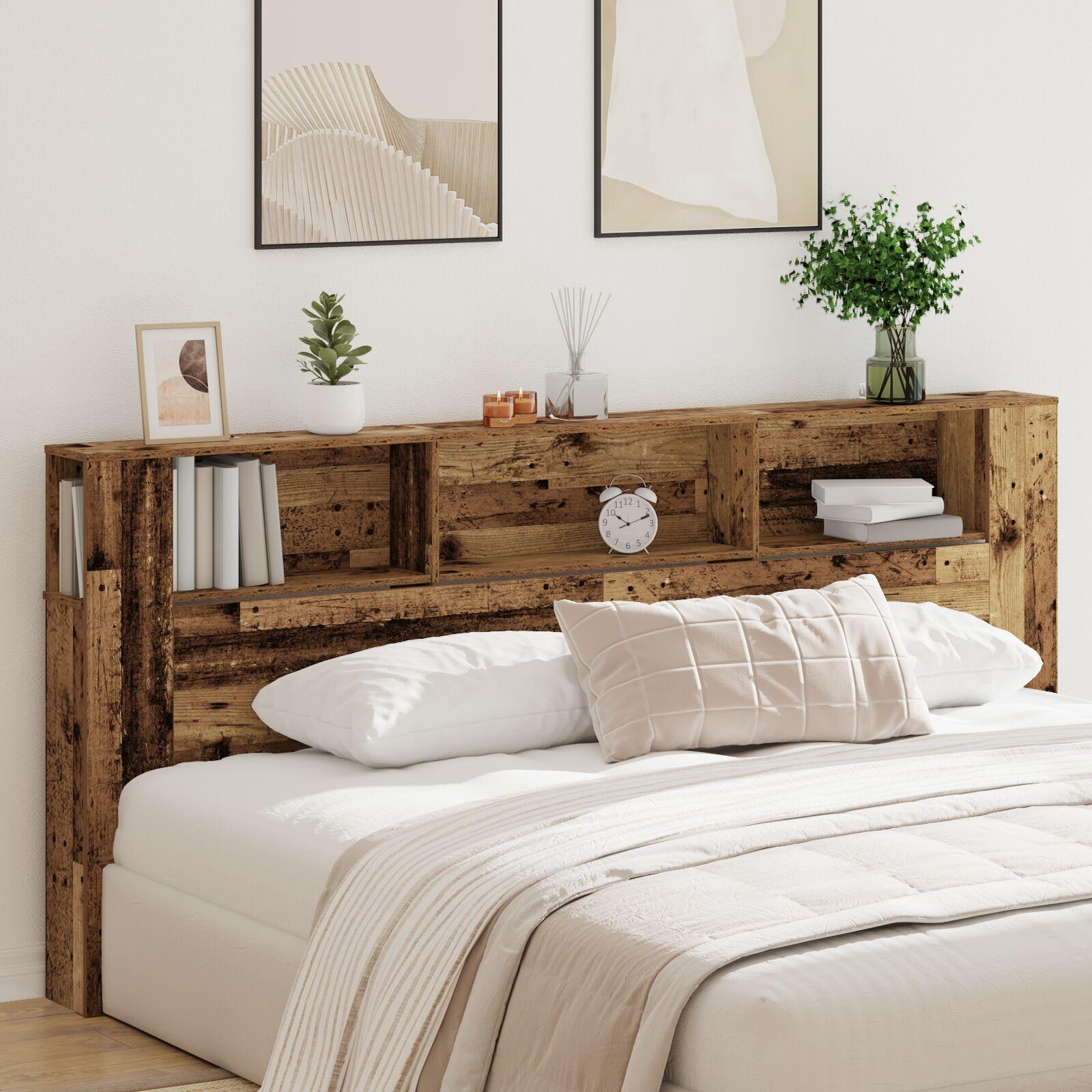 Hovedgærde med opbevaringshylde - gammelt træ, 220 × 18,5 × 102,5 cm