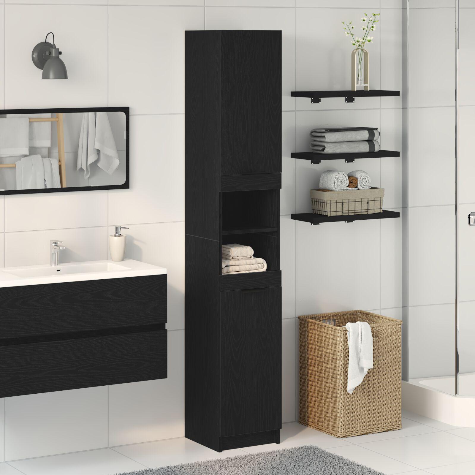 Badeværelsesskab Sort eg 32 x 34 x 188.5 cm Konstrueret træ