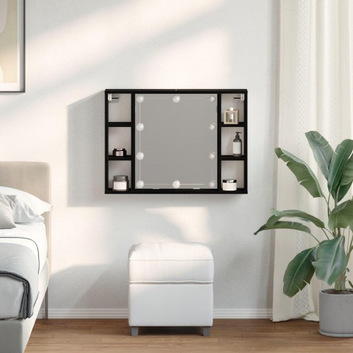 LED Spejlskab - Sort Eg - 76x15x55 cm - Lavet af konstrueret træ