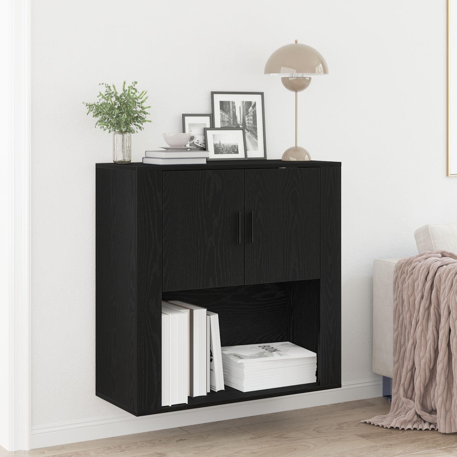 Vægskab med hylde Sort eg 80 x 33 x 80 cm Konstrueret træ