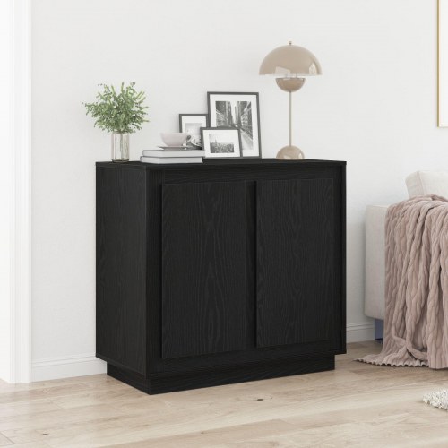 Sideboard Sort Egetræ 80x34x75 cm Konstrueret Træ