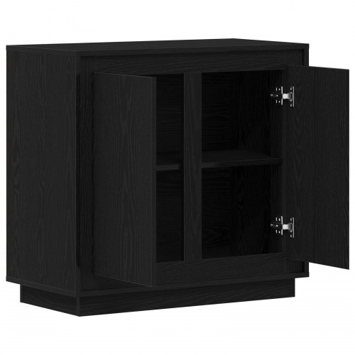 Sideboard Sort Egetræ 80x34x75 cm Konstrueret Træ