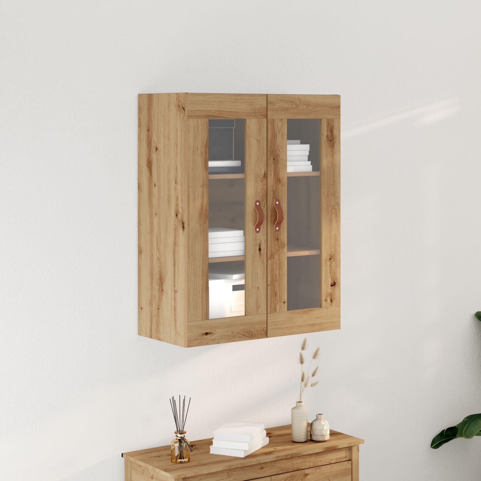 Vægskab i artisan egetræ - 69,5 × 34 × 90 cm, konstrueret træ med glasdøre