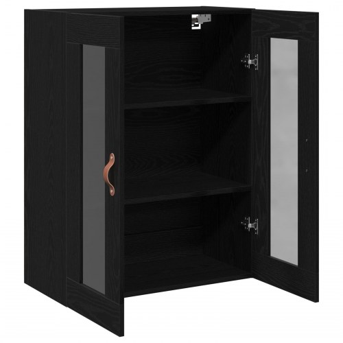 Væghængt Skab med Glasdøre Sort Eg 69,5x34x90 cm