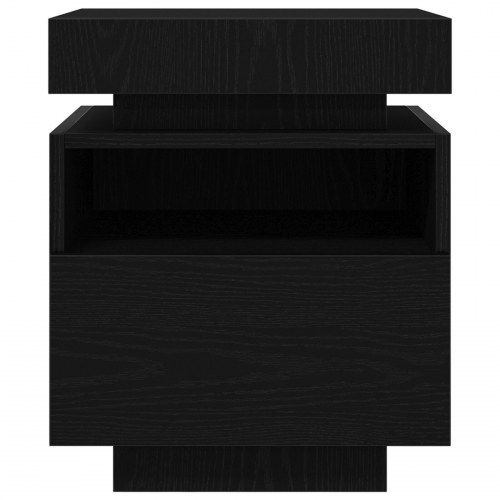 Sengbord med LED-lys Sort Eg 40x39x48,5 cm