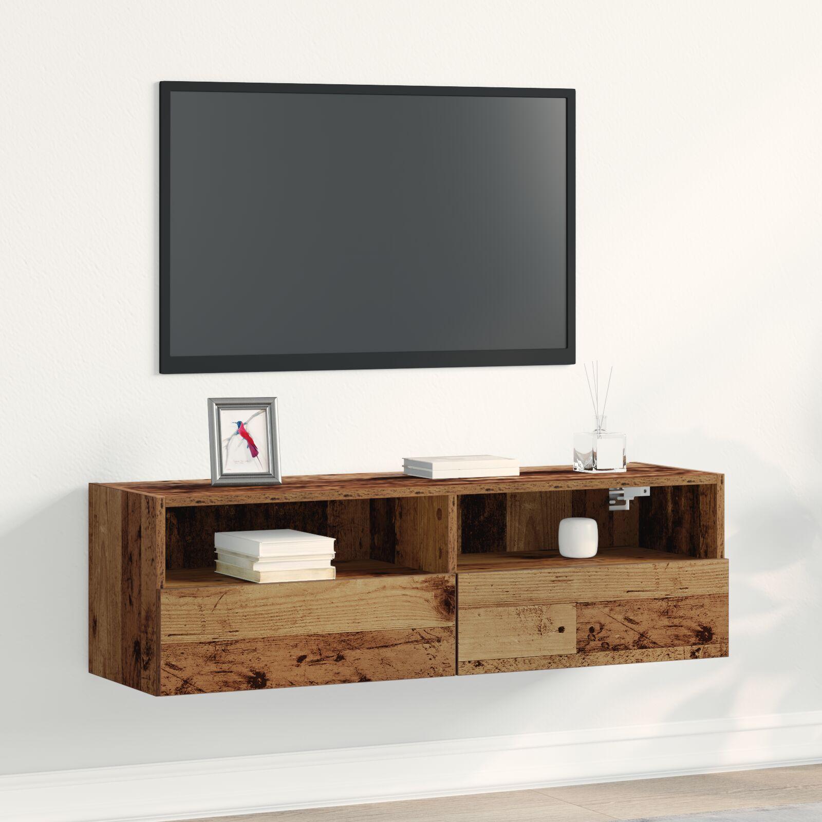 TVVæggeskab Vægmonteret Gammelt træ 100x30x30 cm Ingeniørt træ