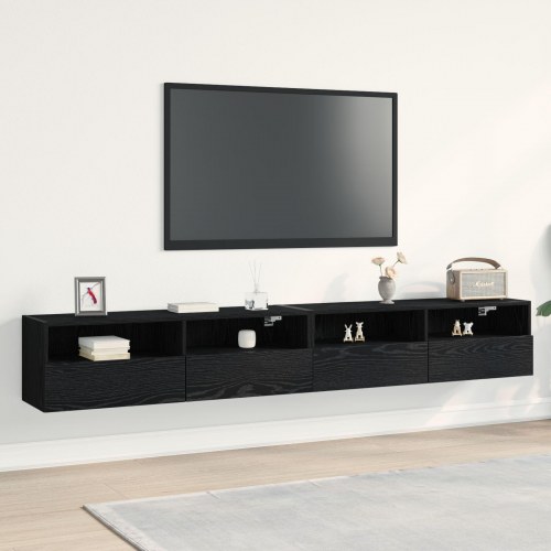 TV Vægskabe 2 stk Sort Eg 100x30x30 cm Konstrueret Træ