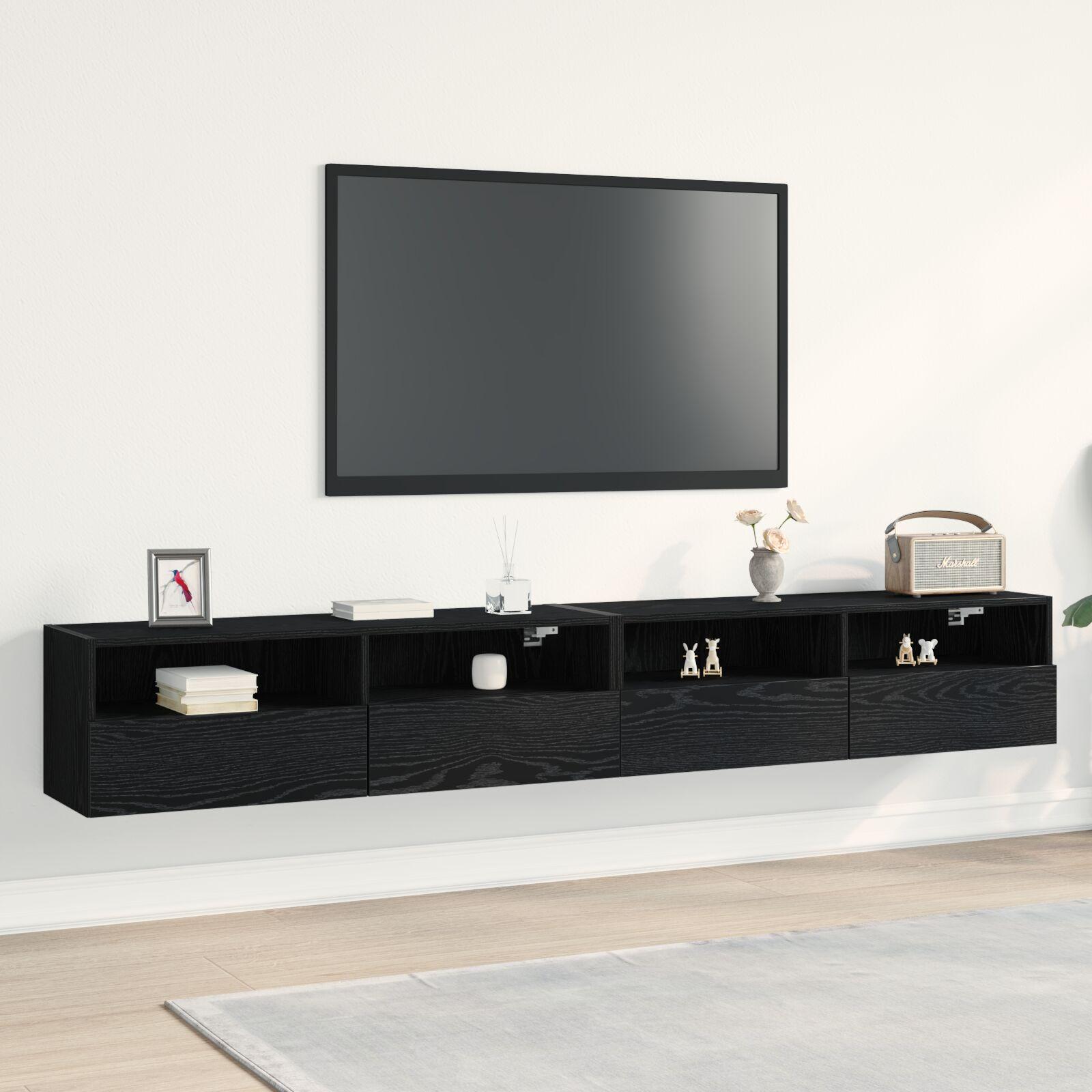 Tv Vægskab 2 Dele Sort Eg 100 X 30 X 30 Cm Konstrueret Træ