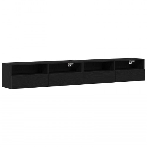 TV Vægskabe 2 stk Sort Eg 100x30x30 cm Konstrueret Træ