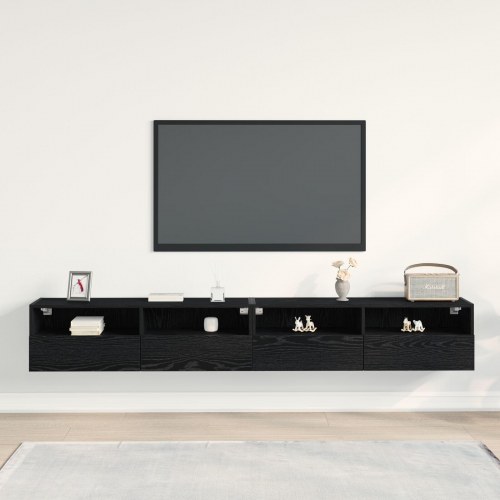 TV Vægskabe 2 stk Sort Eg 100x30x30 cm Konstrueret Træ