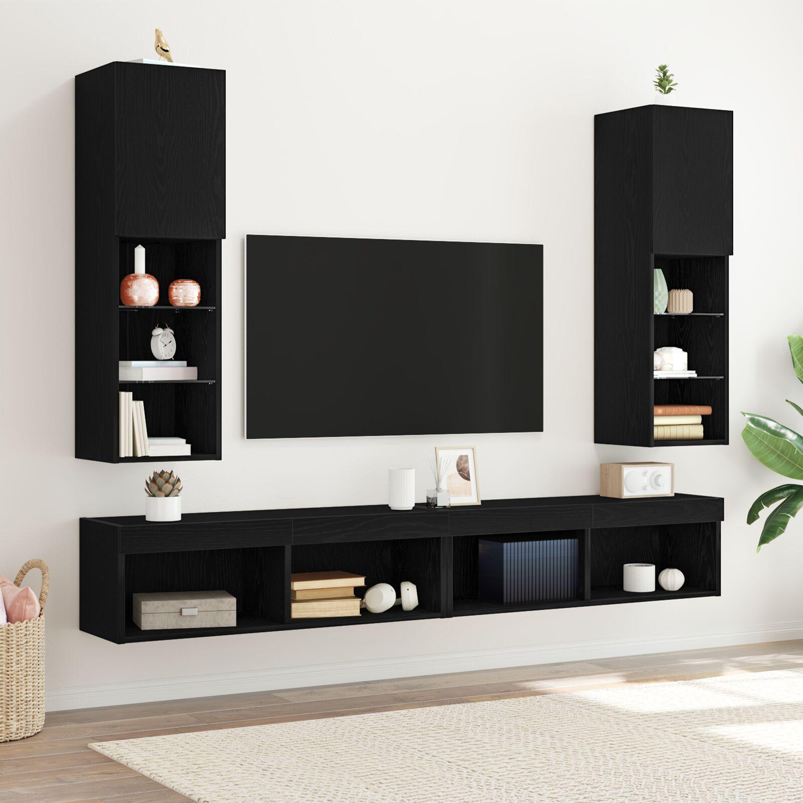 TV-skab 2 stk Sort 30,5 x 30 x 102 cm Konstrueret træ