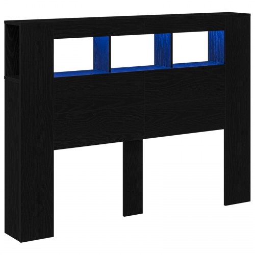 LED Hovedgærde Sort Eg 140x18,5x40 cm Konstrueret Træ