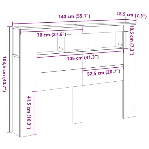 LED Hovedgærde Sort Eg 140x18,5x40 cm Konstrueret Træ