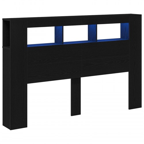LED Hovedgærde Sort Eg 160x18,5x45 cm Konstrueret Træ