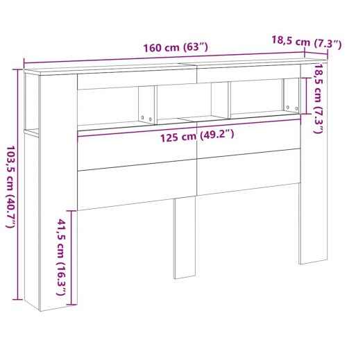 LED Hovedgærde Sort Eg 160x18,5x45 cm Konstrueret Træ