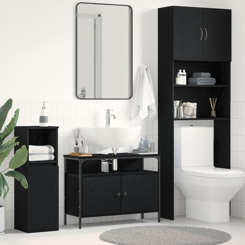 Badeværelsesskabe Sort Eg 80x30x60 cm Konstrueret Træ