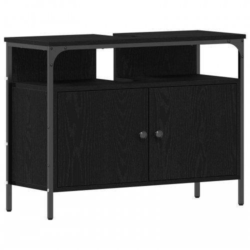 Badeværelsesskabe Sort Eg 80x30x60 cm Konstrueret Træ