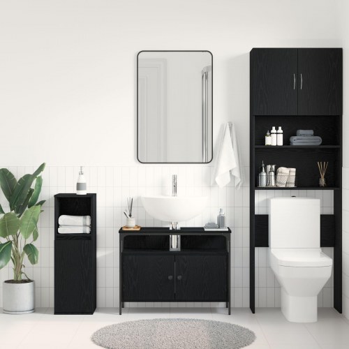Badeværelsesskabe Sort Eg 80x30x60 cm Konstrueret Træ