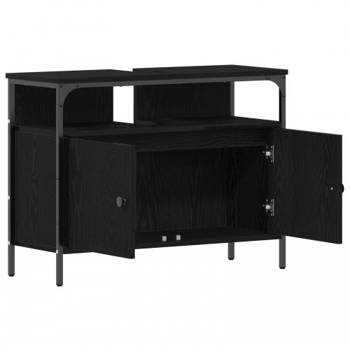 Badeværelsesskabe Sort Eg 80x30x60 cm Konstrueret Træ