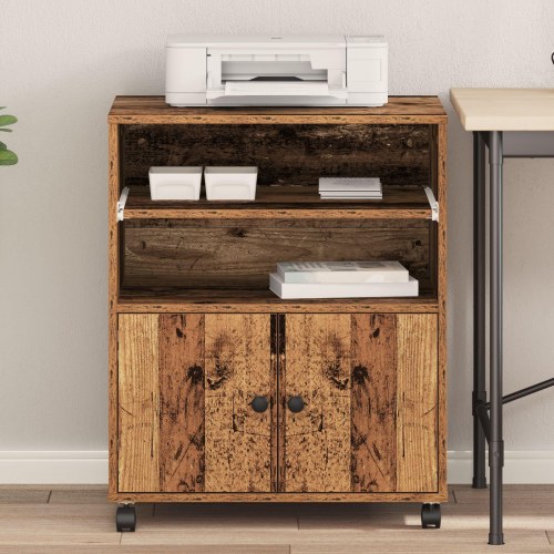 Printer Stand med Hjul Gamle Træ 60x48x74 cm