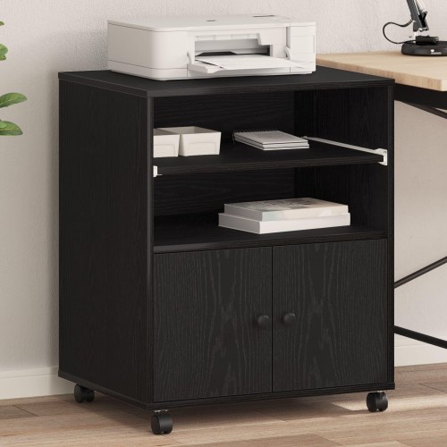 Printerstand med hjul Sort Eg 60x48x74 cm
