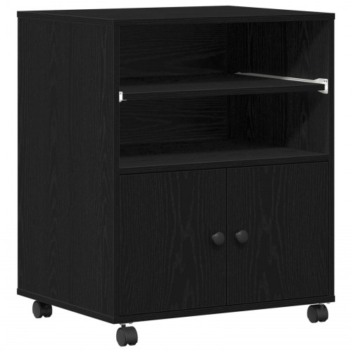 Printerstand med hjul Sort Eg 60x48x74 cm
