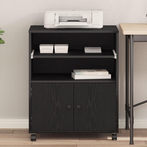 Printerstand med hjul Sort Eg 60x48x74 cm
