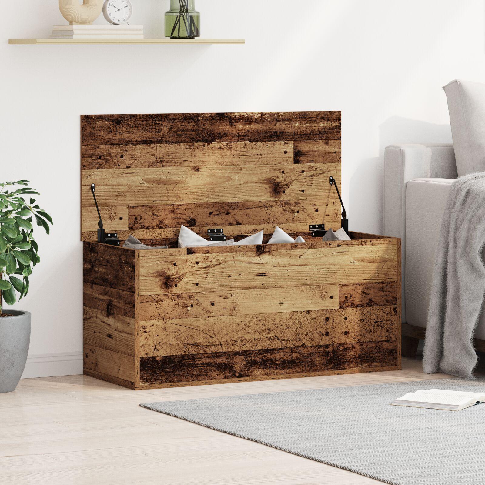 Opbevaringsboks med låg Gamle træ 100x42x46 cm Ingeniørtræ