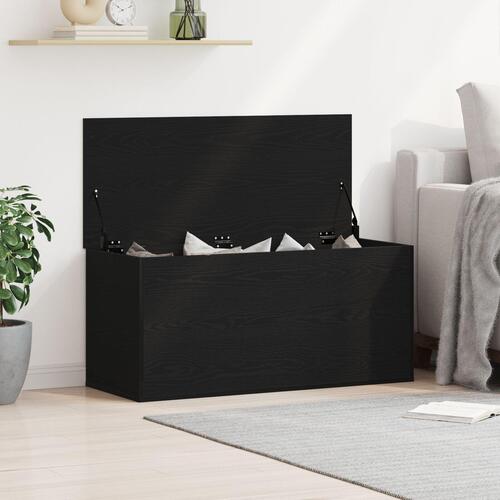 Opbevaringskasse med Låg Sort Eg 100x42x46 cm Konstrueret Træ