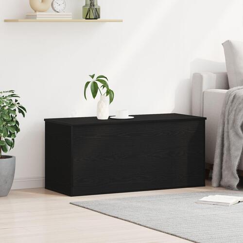 Opbevaringskasse med Låg Sort Eg 100x42x46 cm Konstrueret Træ
