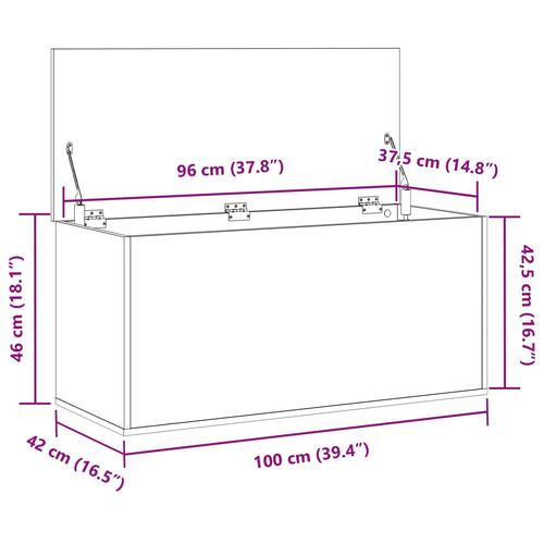 Opbevaringskasse med Låg Sort Eg 100x42x46 cm Konstrueret Træ