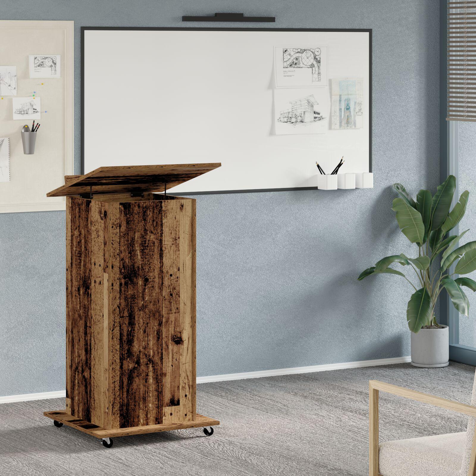 Podium med skuffe Gammelt træ 55 x 55 x 107 cm Konstrueret træ