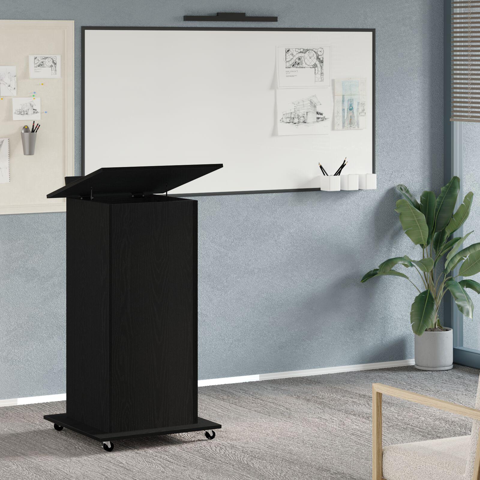 Podium med skuffe Sort eg 55 x 55 x 107 cm Konstrueret træ