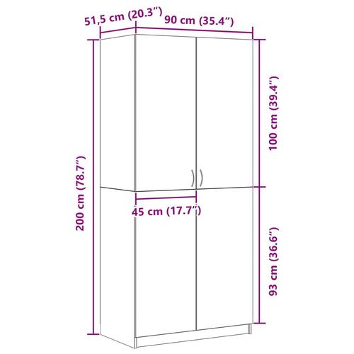 Garderobe Sort Eg 90x52x200 cm Træ