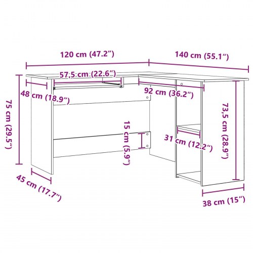 Skrivebord i Sort Eg 120x140x75 cm lavet af konstrueret træ