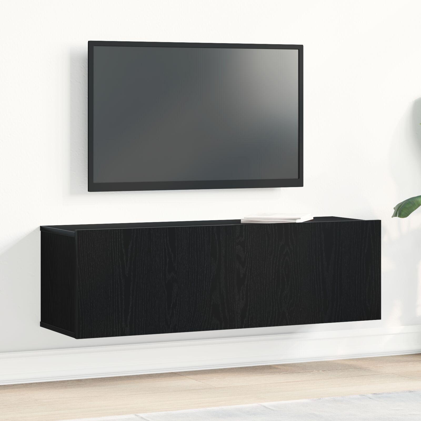 Tv Skabe Vægmonteret Sort Eg 100 X 30 X 30 Cm Konstrueret Træ