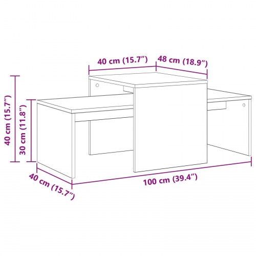 Sæt af borde Sort eg 100x48x40 cm Ingeniørtræ