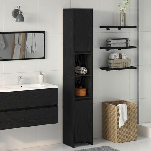 Badeværelse Skab Sort Eg 30x30x183,5 cm Konstrueret træ